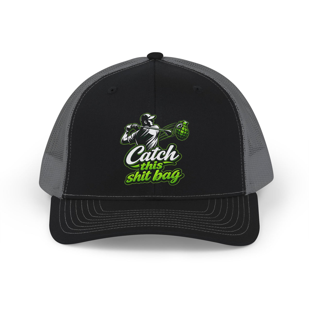 Catch This Shit Bag Snapback Trucker Cap (Direct-To-Film, Curved-Visor)