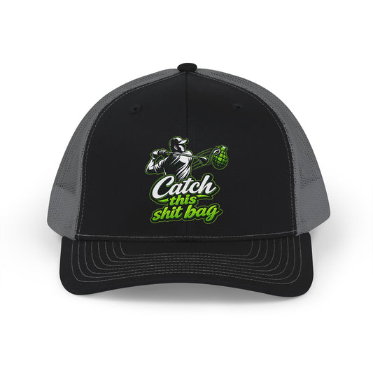 Catch This Shit Bag Snapback Trucker Cap (Direct-To-Film, Curved-Visor)
