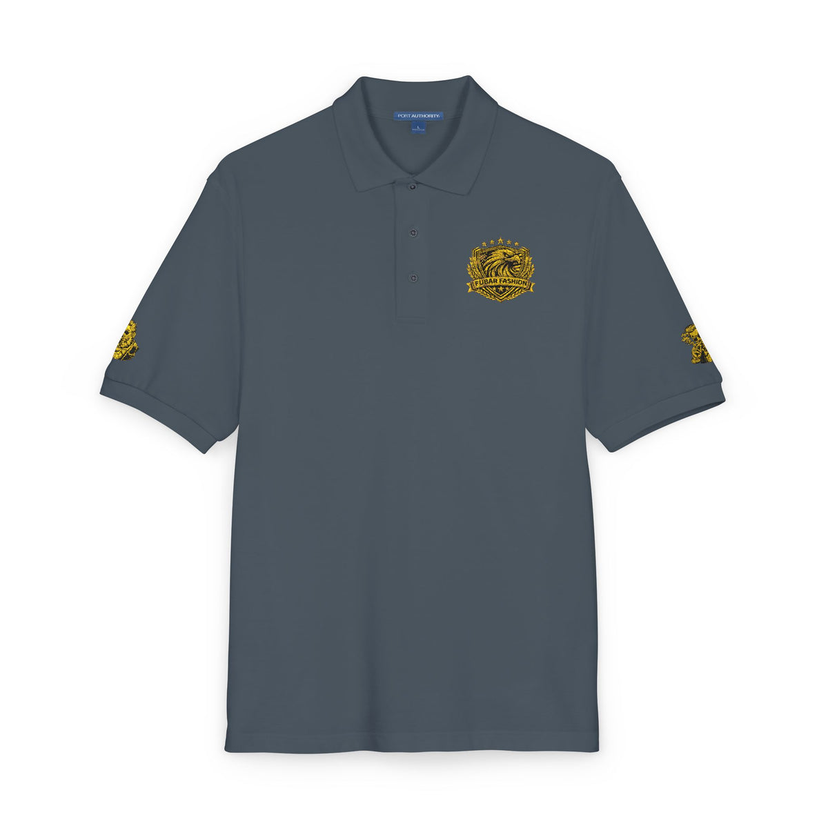 Embroidered Gold Floral Crest Polo Shirt