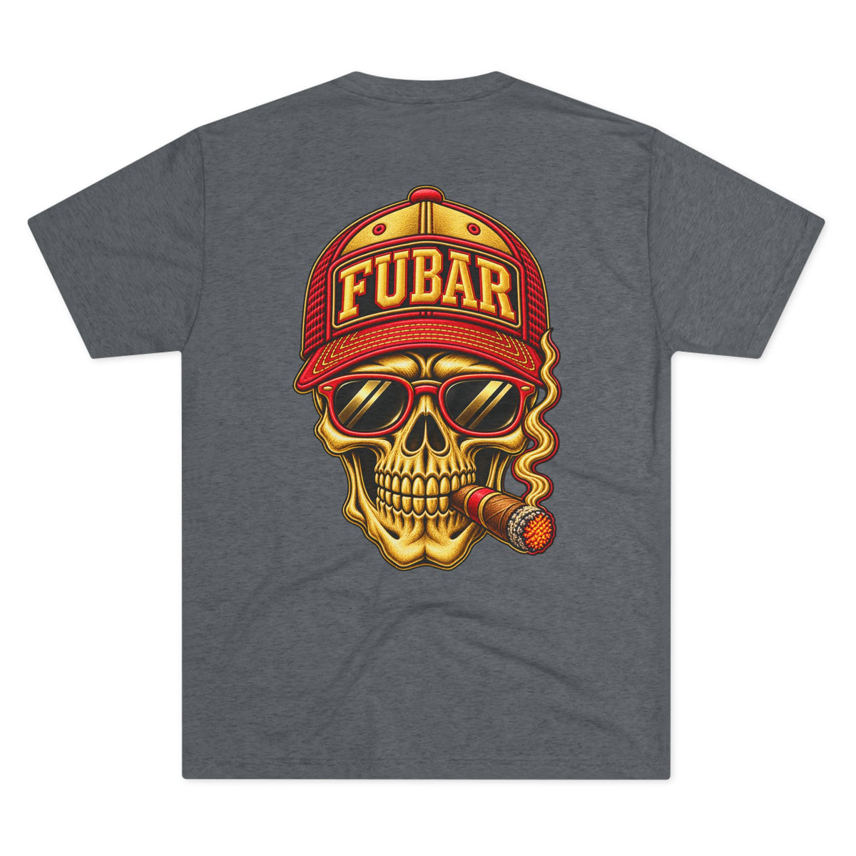 FUBAR Fashion Skull Tee — Retro Skull with Cap & Cigar Graphic