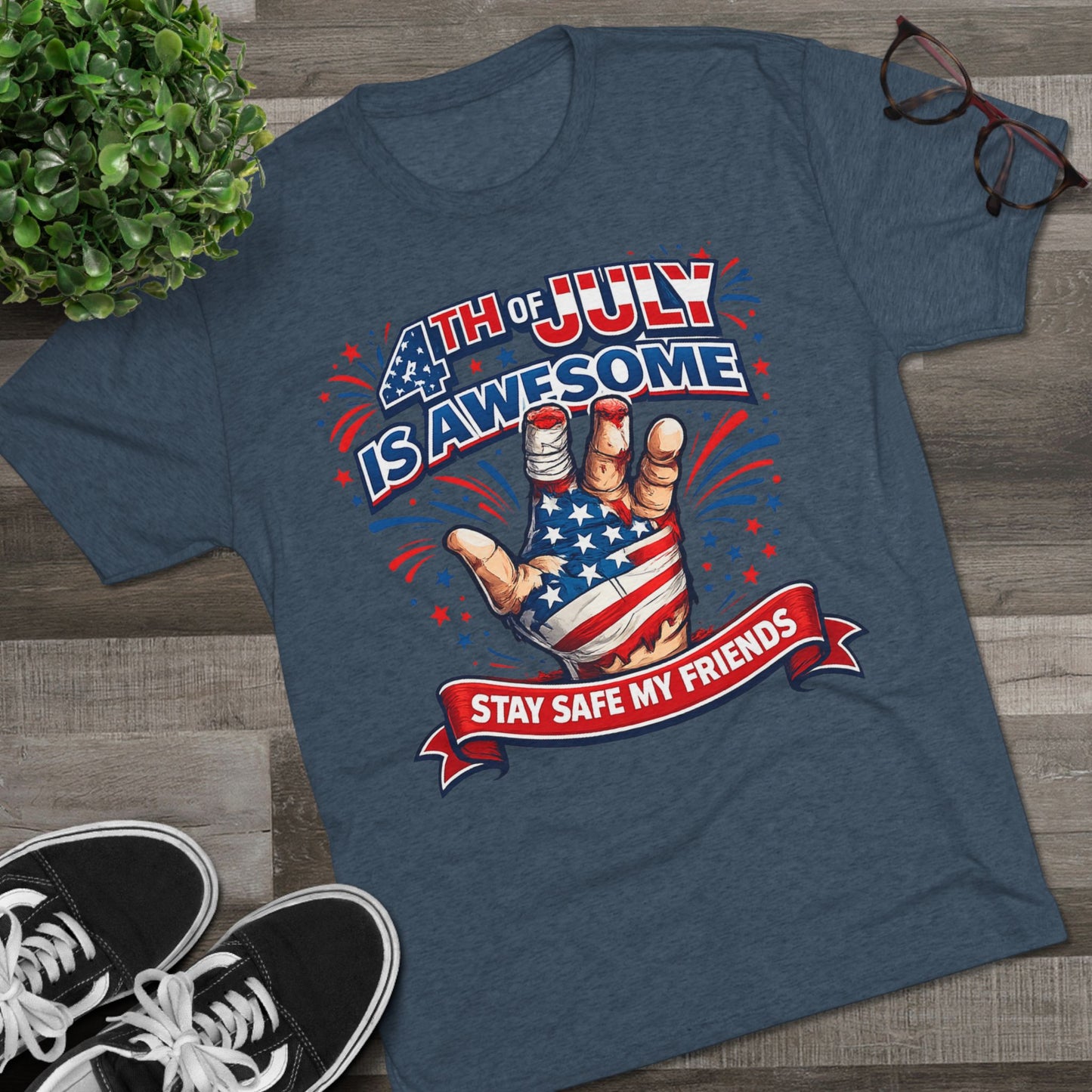 "4th of July Is Awesome" Patriotic Fireworks Shirt (Back: FUBAR)