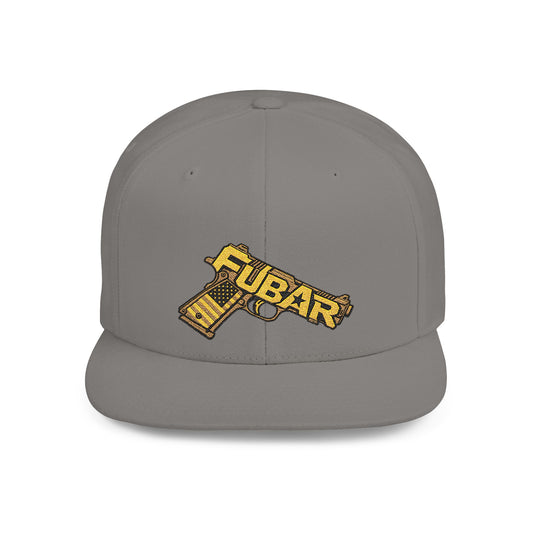 Snapback Hat — Gold 'FUBAR' Gun Embroidery