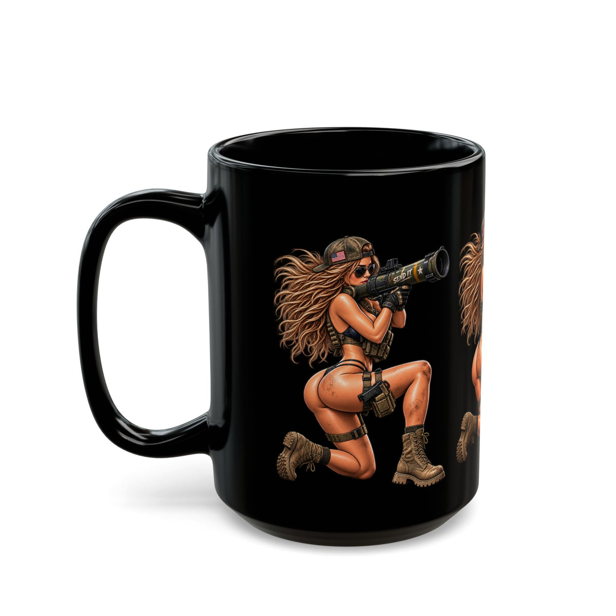 Pin-Up Rocket Black Mug