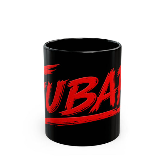 Black Mug with Bold Red 'CUBAR' Brushstroke Design — 11oz & 15oz