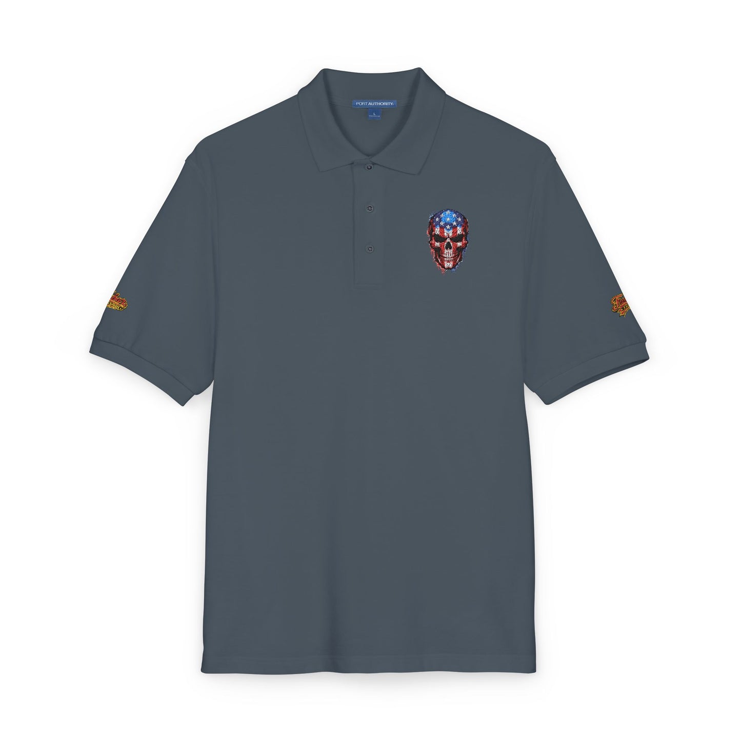 Embroidered American Flag Skull Polo