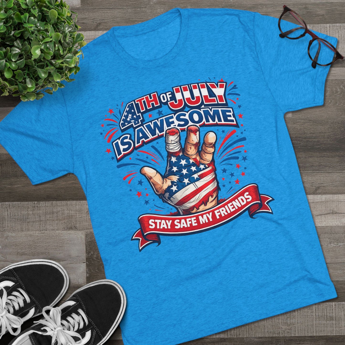 "4th of July Is Awesome" Patriotic Fireworks Shirt (Back: FUBAR)