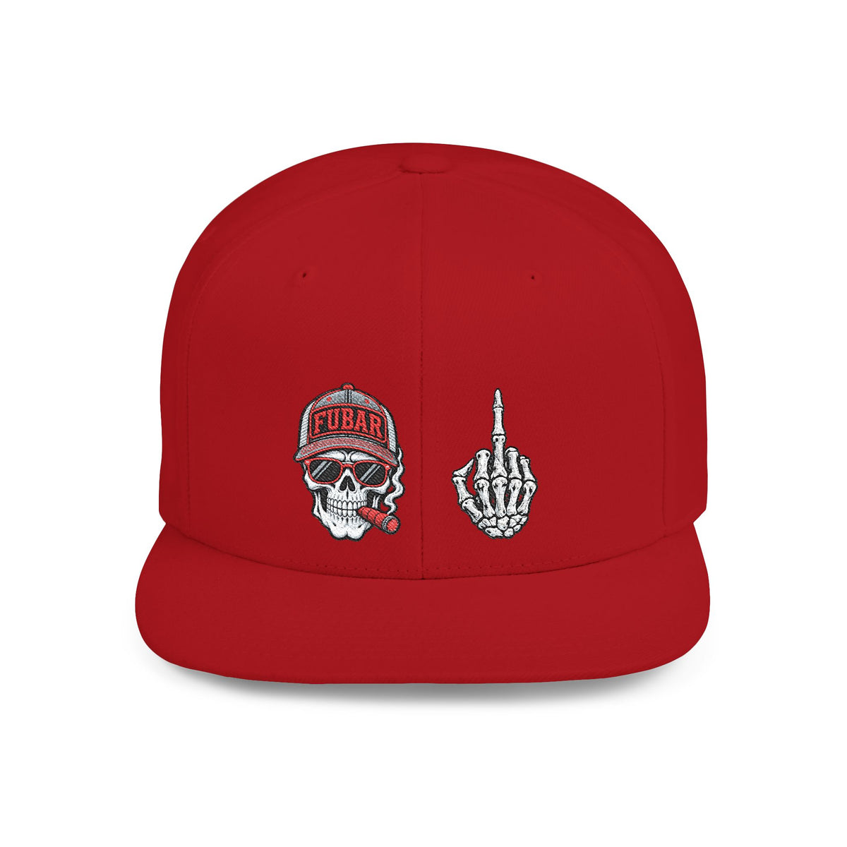 Skull & Middle Finger Flat Bill Snapback Hat