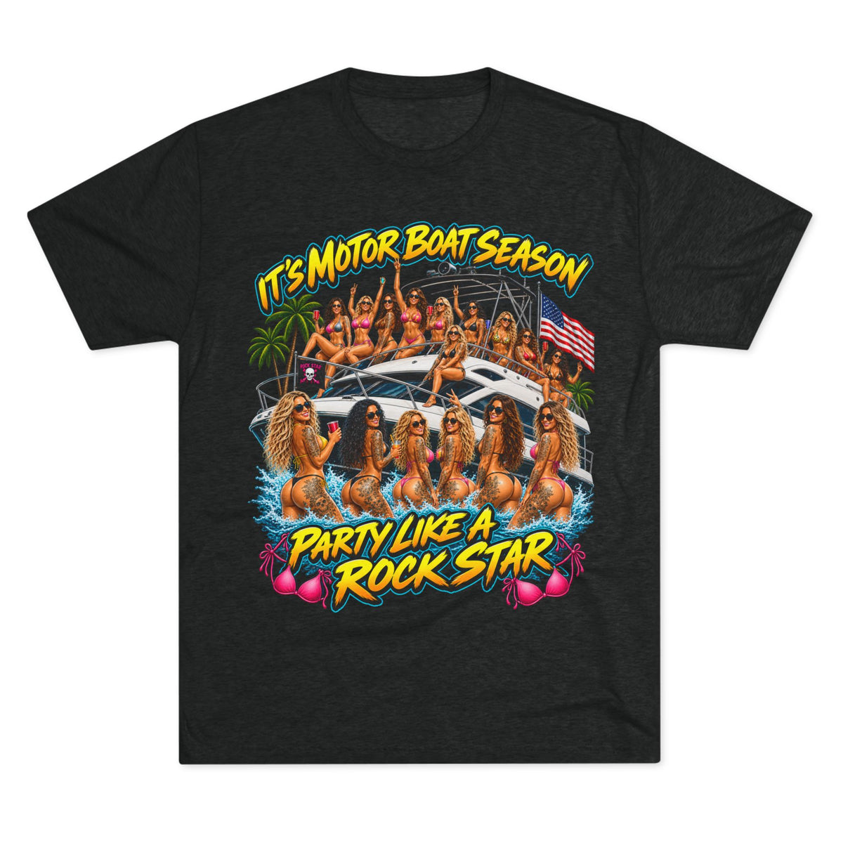 Motor Boat Season Party Tee — "Party Like a Rock Star" Graphic Shirt