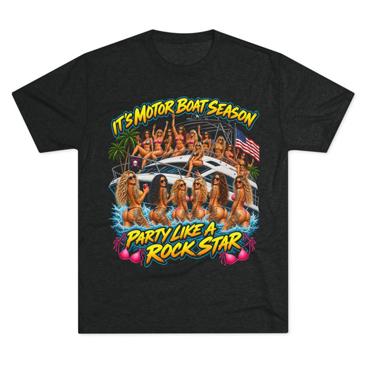 Motor Boat Season Party Tee — "Party Like a Rock Star" Graphic Shirt