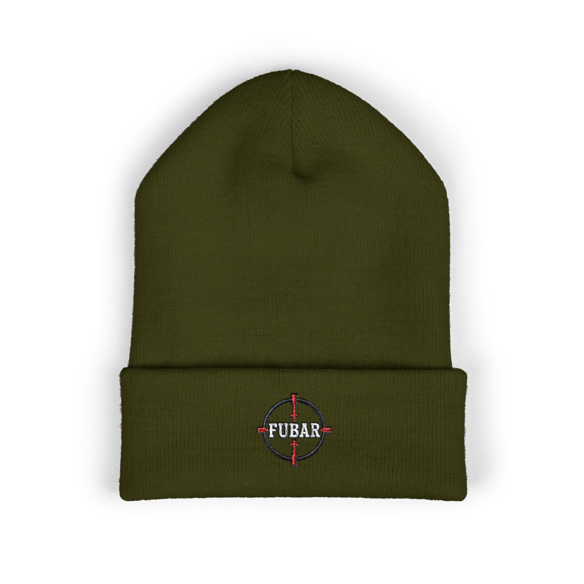 Embroidered Fubar Target Cuffed Beanie (Red and Black)