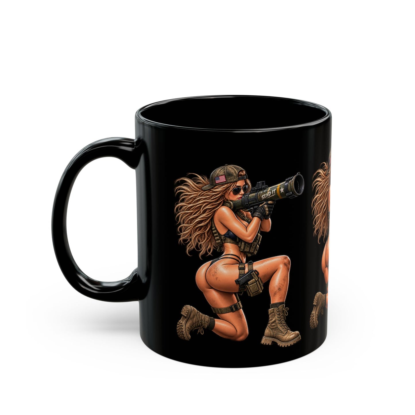 Pin-Up Rocket Black Mug