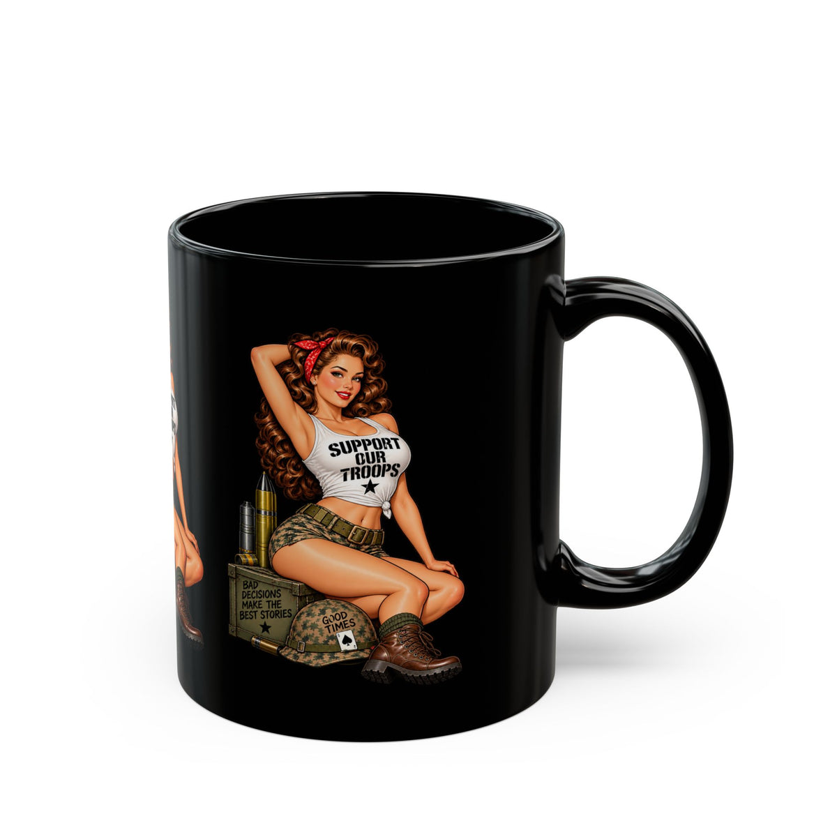 Support Our Troops Pin-Up Black Mug  (11oz & 15oz)