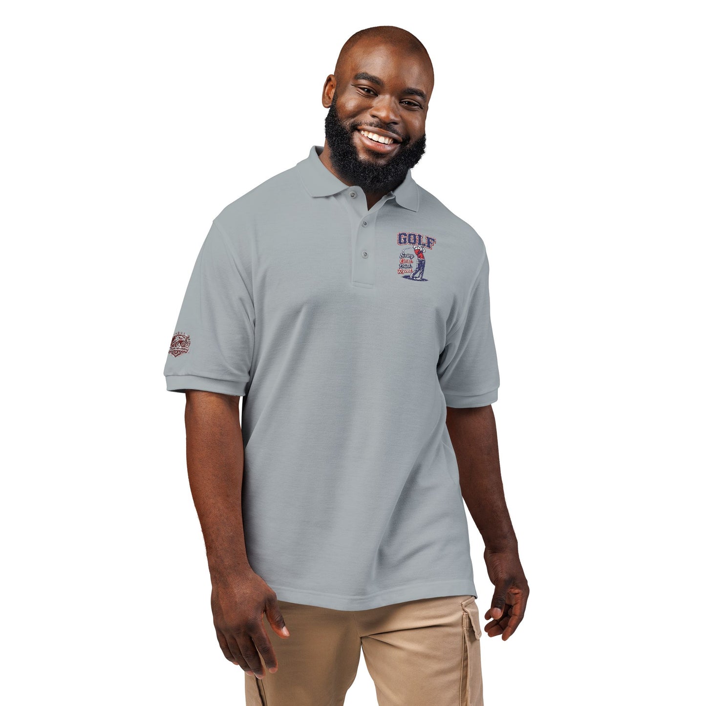 Embroidered American Flag Skull Polo
