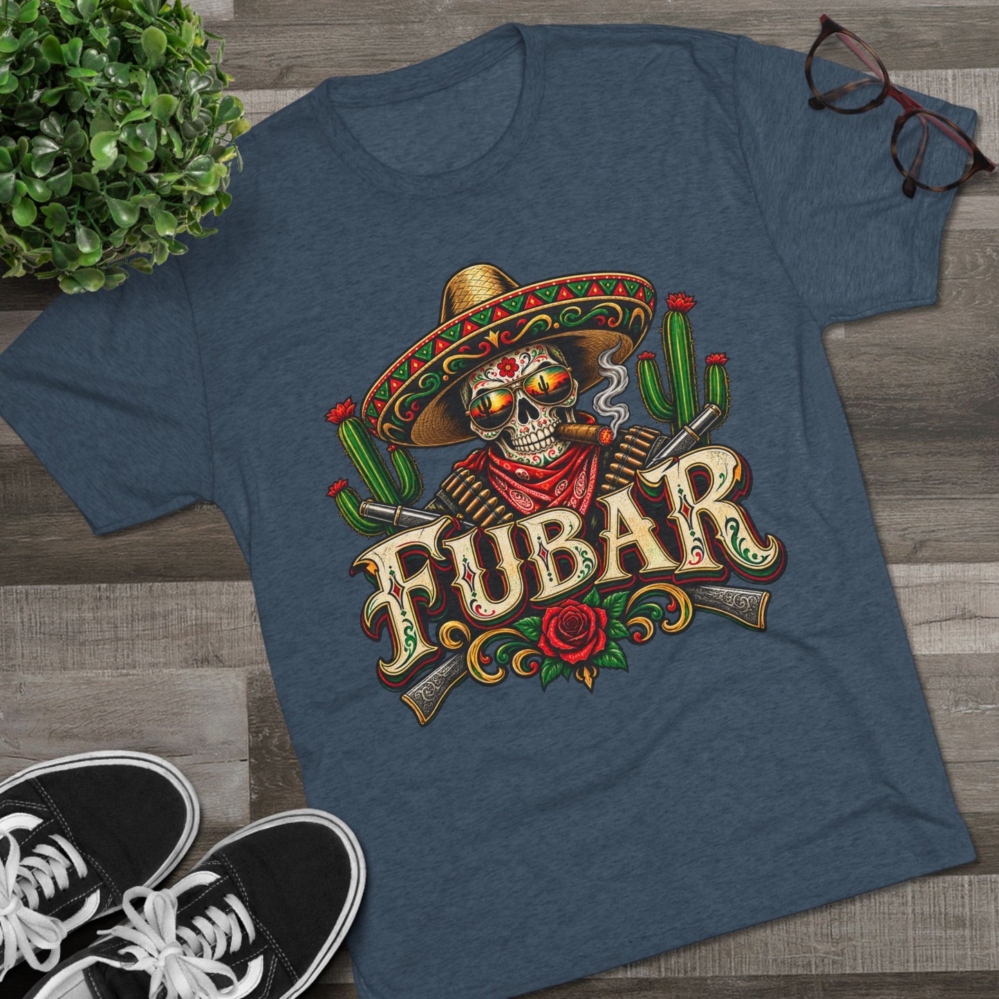 FUBAR Skull Tee — Day of the Dead Sombrero Graphic T-Shirt