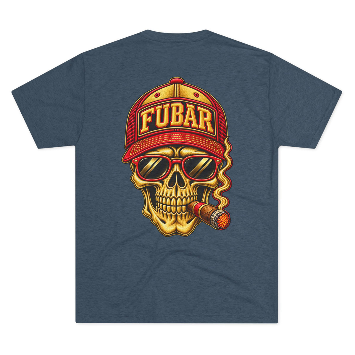 FUBAR Fashion Skull Tee — Retro Skull with Cap & Cigar Graphic